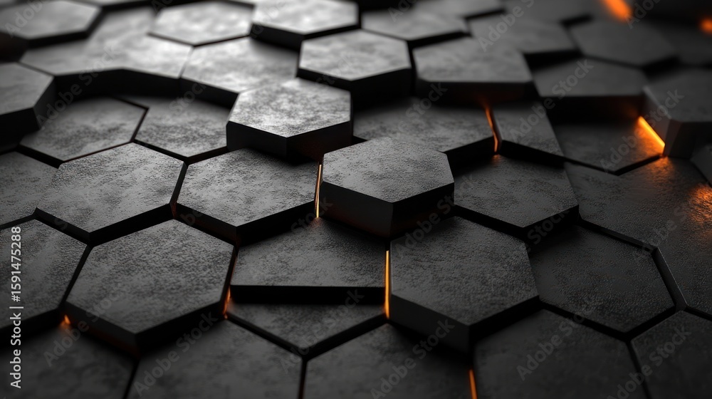 Poster abstract dark hexagonal grid with subtle lighting and modern design