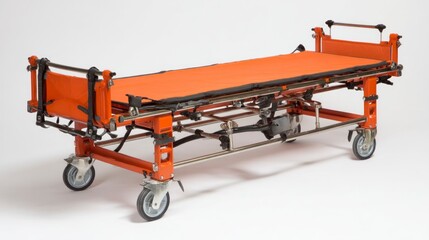 Orange medical stretcher isolated on white background for healthcare