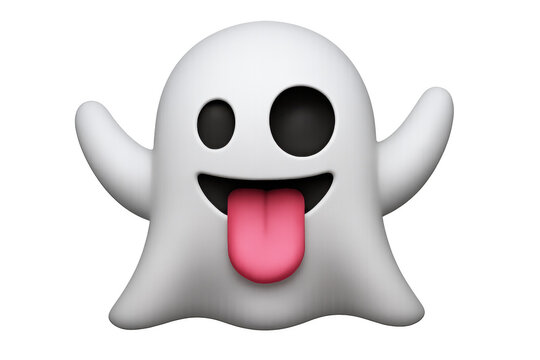 Friendly 3d ghost playfully sticking out tongue against transparent backdrop