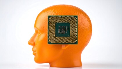 Orange head with a computer chip