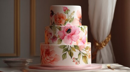 Painted floral three tier cake