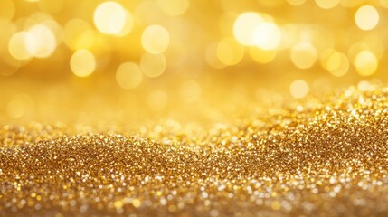 Golden glitter texture with bokeh lights.