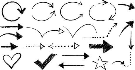 Hand-drawn arrow icons: a versatile vector set for web and business design, illustrating direction and love with various shapes