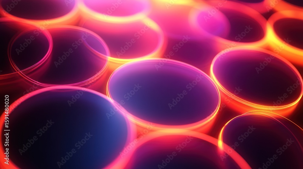 Poster captivating abstract composition featuring illuminated circular forms