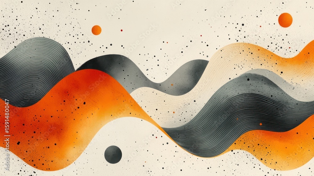 Poster abstract wavy lines with dots creating a minimalist and contemporary style