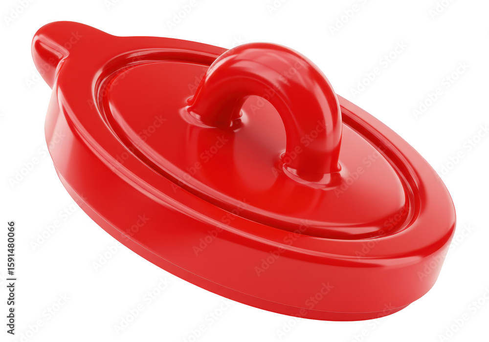 Poster a shiny red plastic lid with a round handle, isolated on a transparent background