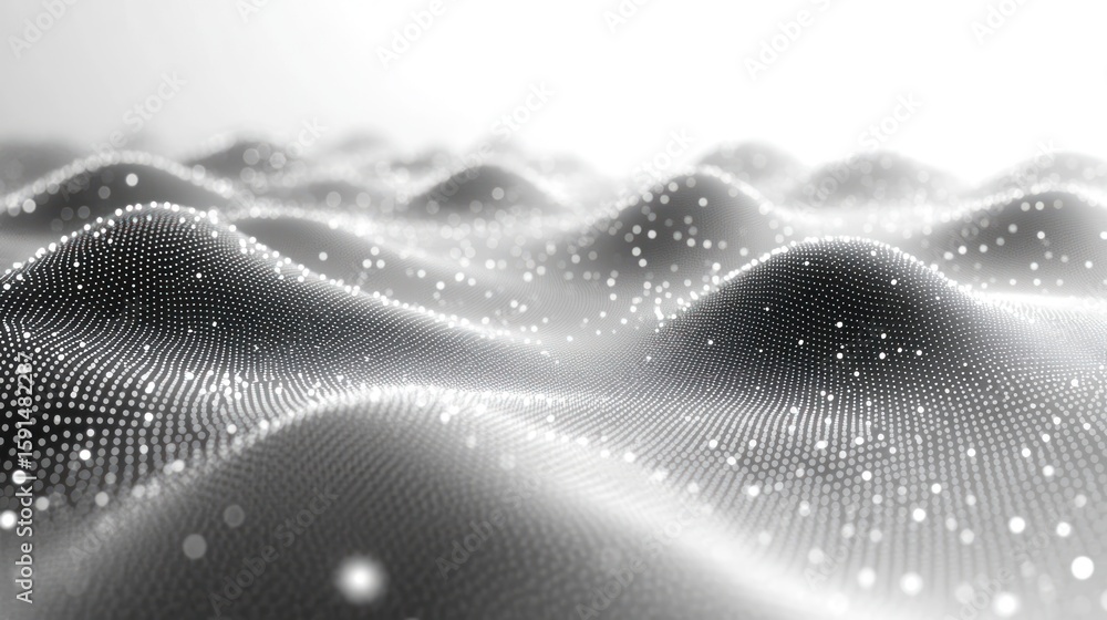 Poster abstract technology background with glowing particles and wavy surface