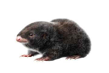 High‑resolution full‑body mole illustration on transparent background PNG cutout, detailed fur texture, wildlife burrowing mammal clip art for nature branding, educational posters, and design projects