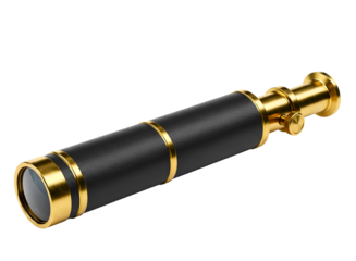 Antique brass and black collapsible telescope isolated on transparent background