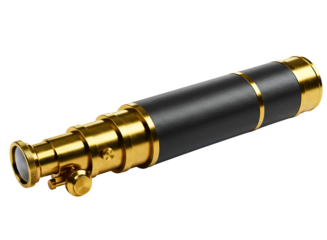 Antique brass and black collapsible telescope isolated on transparent background