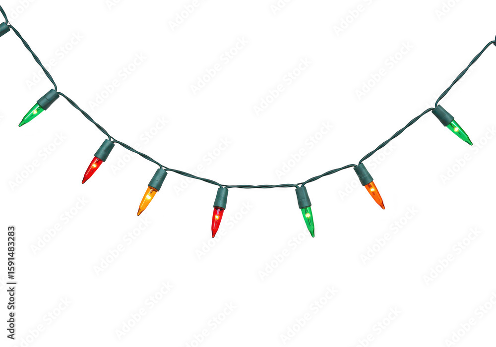 Poster a string of colorful christmas lights isolated on a transparent background