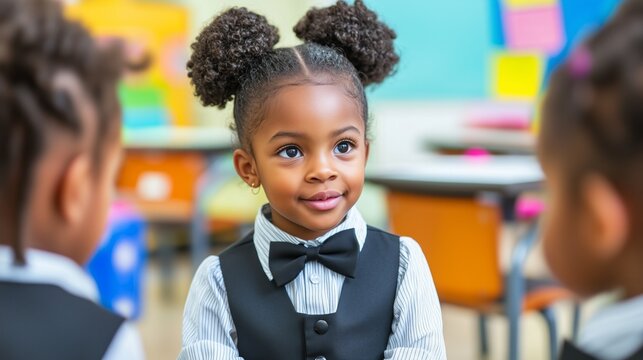Enthusiastic african american child girl participating in a lively classroom conversation - Powered by Adobe