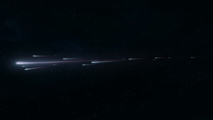 Star rain with cosmic dust. Perseid meteor shower in the sky. Glowing shooting stars on a black...