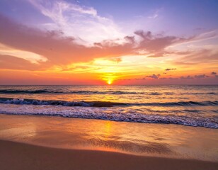 Vibrant sunset over a tranquil beach