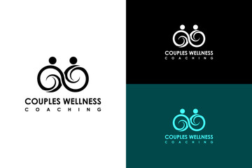 vector illustration of two spiral forms standing side by side, logo for emotional wellness, partners wellness, couples wellness coaching, couples therapy, couple support, and more