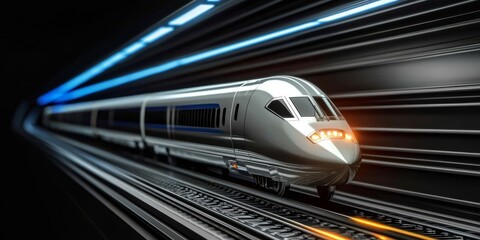 High-Speed Train Racing Through a Tunnel at Lightning Speed, Representing the Future of Travel