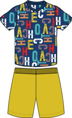 boys t shirt with short litters all over print illustrations vector art