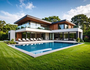 Modern home with pool.  Exterior shot