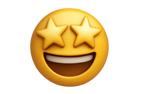 3d rendering of a starstruck smiley with stars in its eyes, conveying excitement and amazement, perfect for social media or online communication, with transparent background