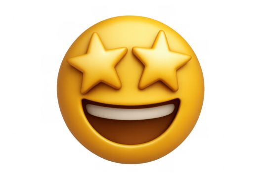 3d rendering of a starstruck smiley with stars in its eyes, conveying excitement and amazement, perfect for social media or online communication, with transparent background - Powered by Adobe