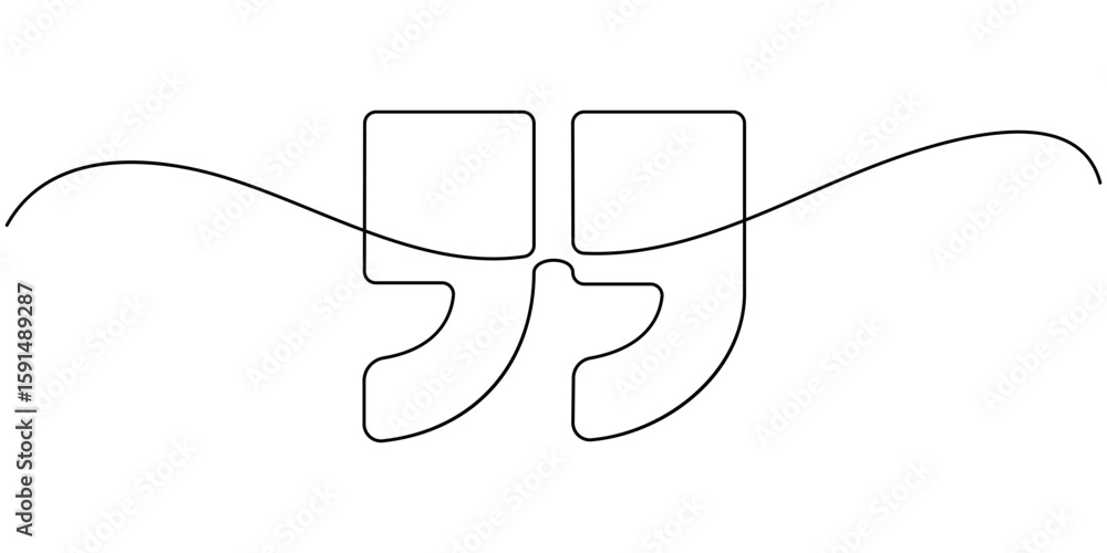 Fototapete one continuous line of a quote mark drawing, single continuous line drawing of a quote mark. one con