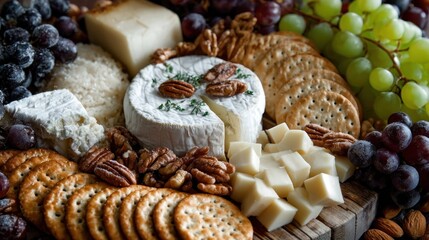 Cheese, crackers, and grapes platter