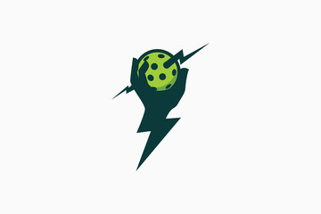 pickleball logo with a hand holding a ball and a lightning bolt. It's great for pickleball clubs, teams, tournaments, etc.