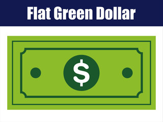 Flat Green Dollar Bill Icon with White Symbol. Minimal vector dollar bill with bold white dollar sign for financial-themed graphics.