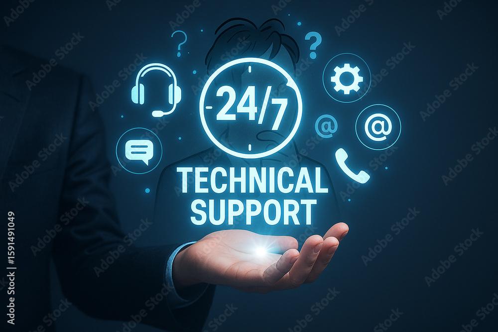 Aufkleber technical support services available hours a day days a week for customer service and it assistance