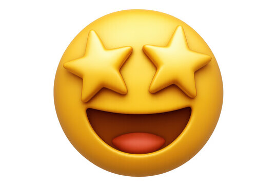 Starstruck 3d emoji expressing wide-eyed excitement, transparent backdrop ideal for digital messaging and social platforms