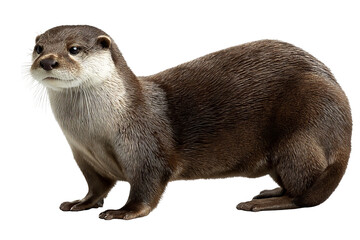 High‑resolution transparent background otter PNG cutout depicting playful river mammal with detailed fur texture and natural shadows for wildlife branding, educational materials, and professional
