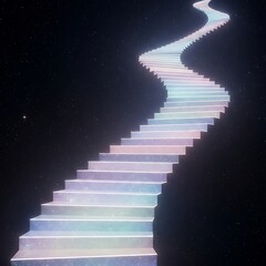 Celestial Stairway: Ethereal, Glowing Steps Ascending into a Starry Night Sky, Dreamlike, Abstract, Spiritual Journey.