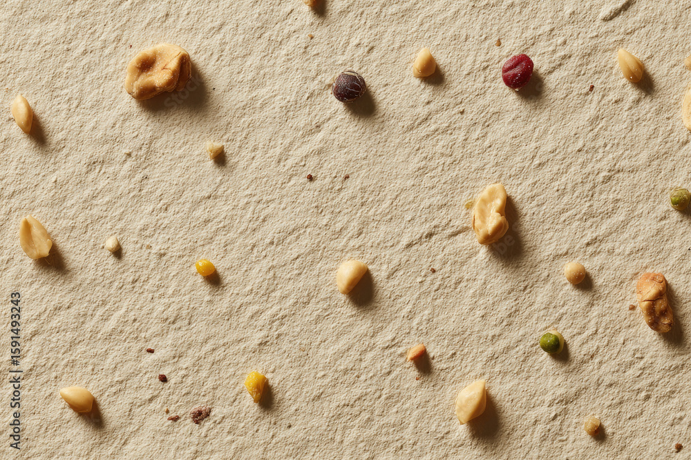 Aufkleber abstract nut texture photo with large blank beige background scattered mixed nuts and seeds minimal 