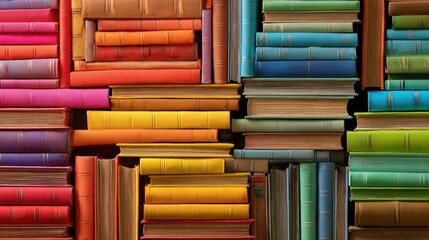 Colorful books stacked in a pattern