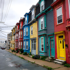 Colorful jellybean row houses lining a street in st. John's, newfoundland