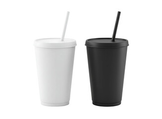 Two reusable tumblers with straws isolated on transparent background