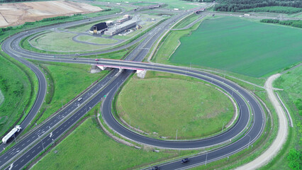Aerial view of European countryside highway junction