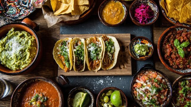 Colorful Mexican food spread