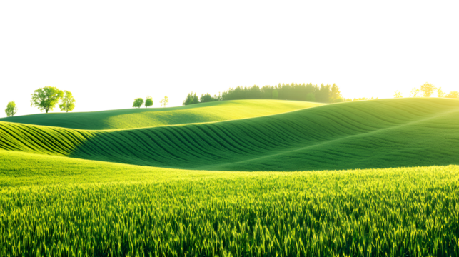 Hilly spring fields countryside landscape scenery. with isolated on a transparent  background