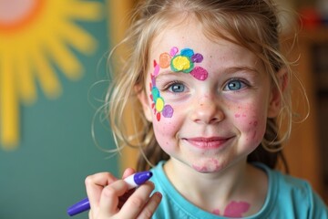 Creative child turns skin allergies into colorful canvas with marker drawing