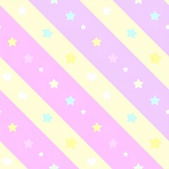 星とハートのパターンの斜めのパステルストライプ
