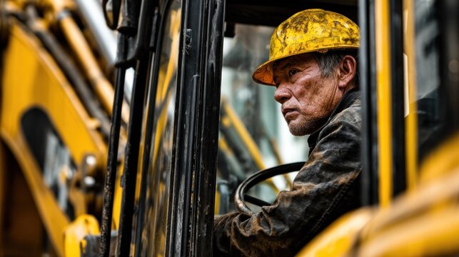Construction worker in a yellow hardhat