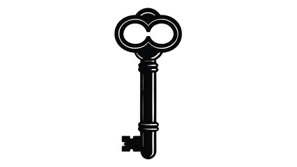 Illustration of an ornate key with a detailed head and a complex bit design on a white background