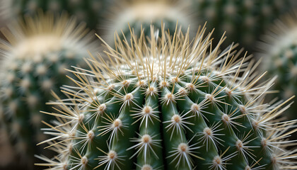 Close-Up of Spherical Cactus with Sharp White Spines – Desert Plant Texture and Botanical Detail