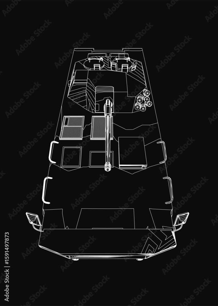 Aufkleber a detailed black and white drawing of an armored tank on a dark background highlights its intricate 