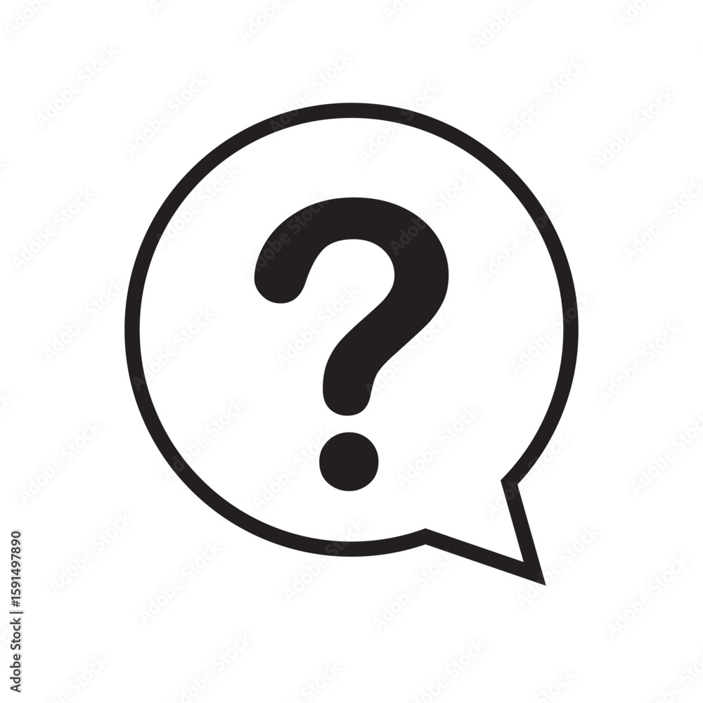 Fototapete single black question mark in speech bubble line icon, simple round chat flat design illustration pi