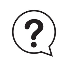Single black question mark in speech bubble line icon, simple round chat flat design illustration pictogram infographic vector for app web button ui interface elements isolated on white background.