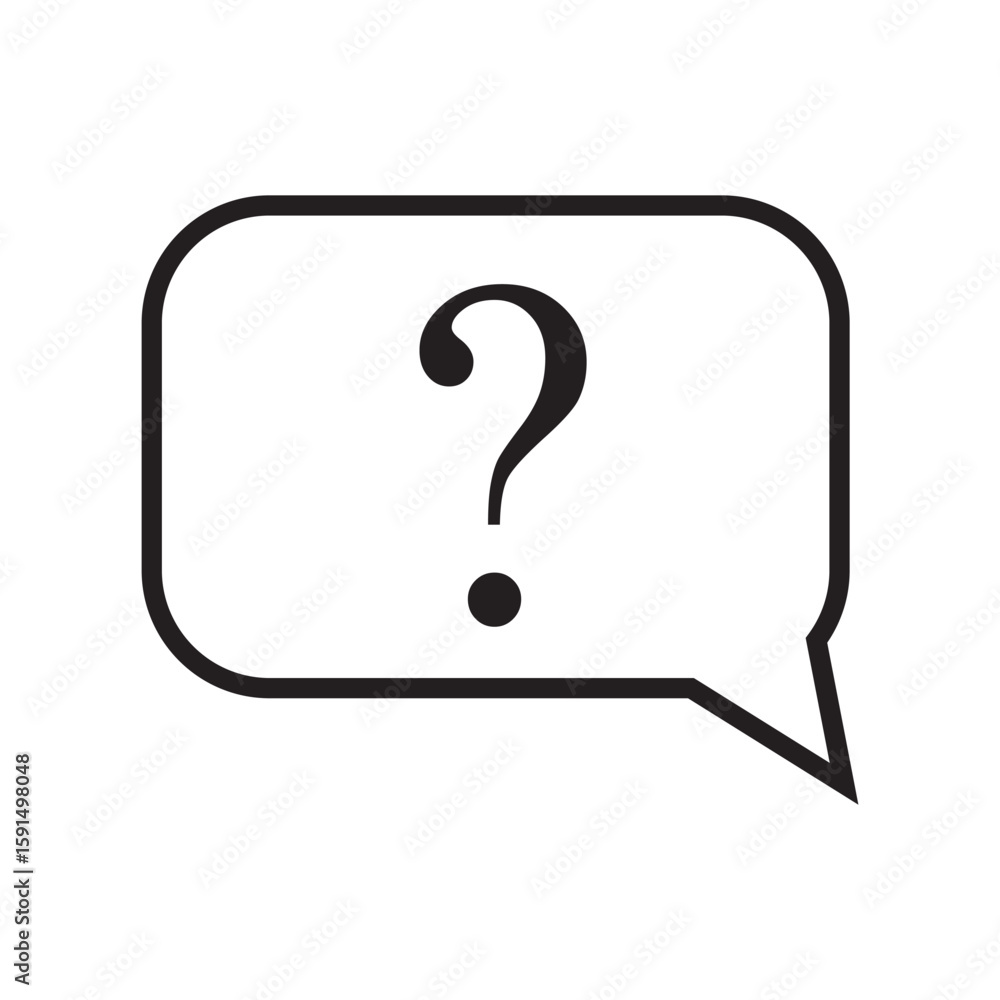 Fototapete single black question mark in speech bubble line icon, simple round chat flat design illustration pi