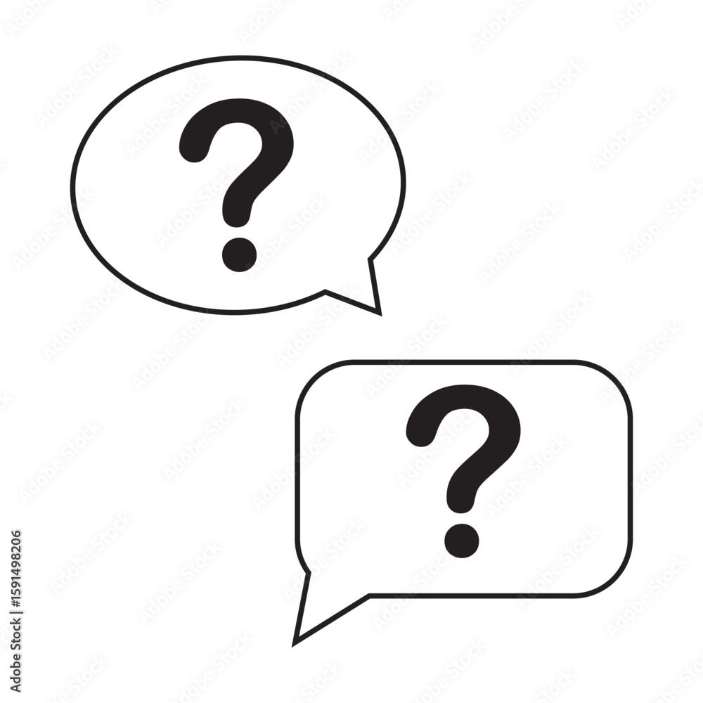 Fototapete single black question mark in speech bubble line icon, simple round chat flat design illustration pi