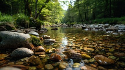 Crystal clear stream in a lush forest